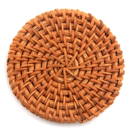 Handwoven Natural Rattan Coaster - 8cm Diameter, 0.5cm Thick | Eco-Friendly Table Protection with Artisan Texture