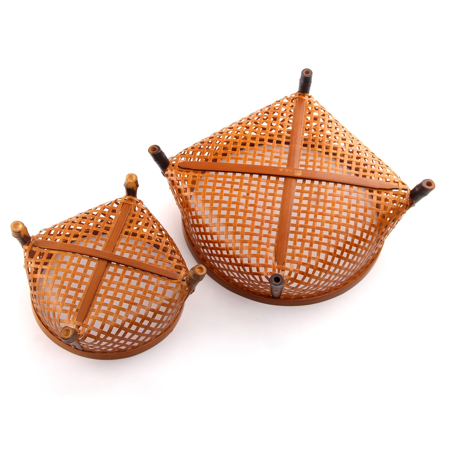 Handwoven Natural Bamboo Nesting Storage Baskets - Set of 2 with Black Legs