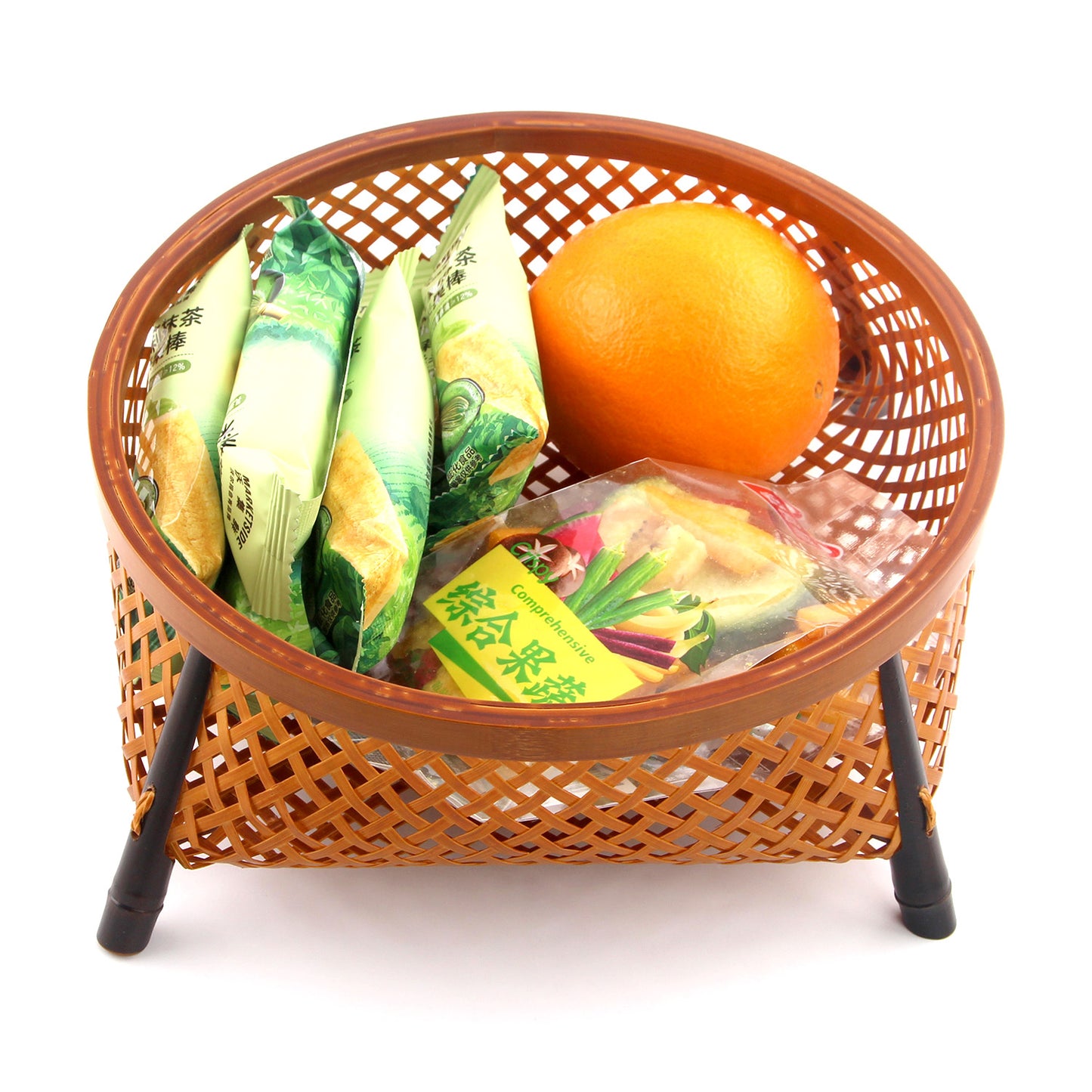Handwoven Natural Bamboo Nesting Storage Baskets - Set of 2 with Black Legs